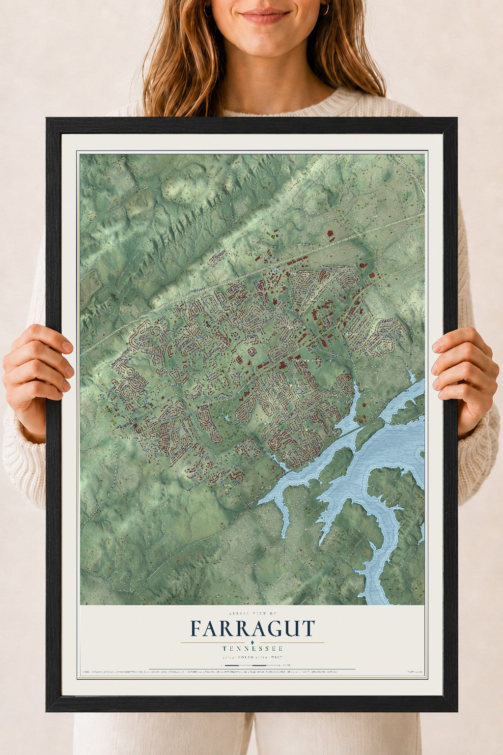Map of Farragut, Tennessee, 18 x 24 inch print in a black wood frame