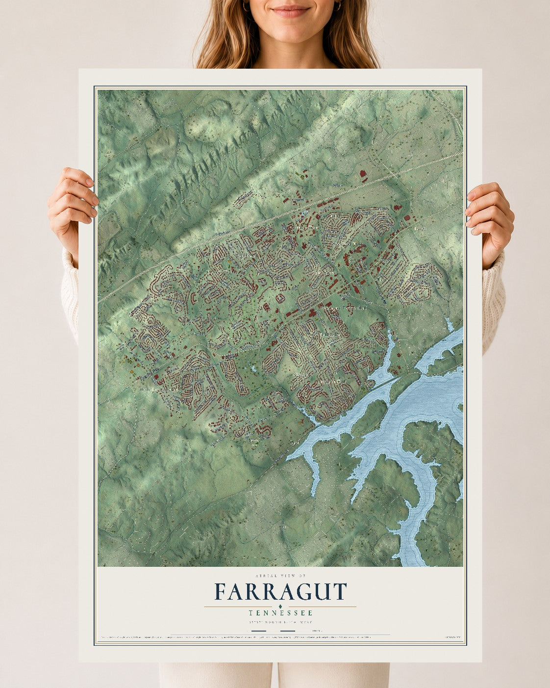 Map of Farragut, Tennessee, 24 x 36 inch unframed archival matte print