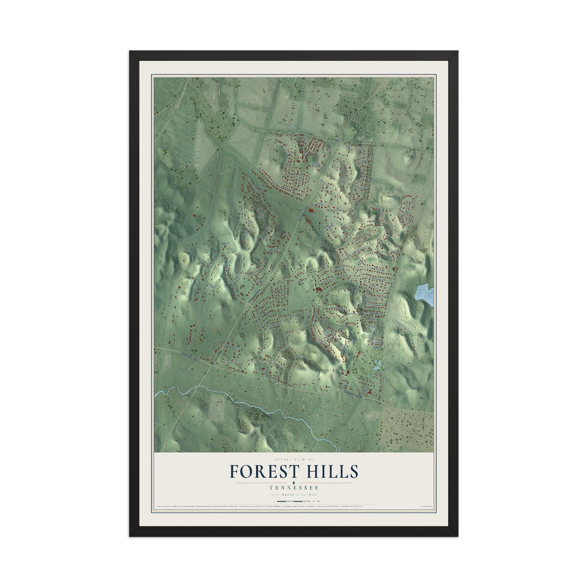 Map of Forest Hills, Tennessee, 12 x 18 inch print in a black wood frame