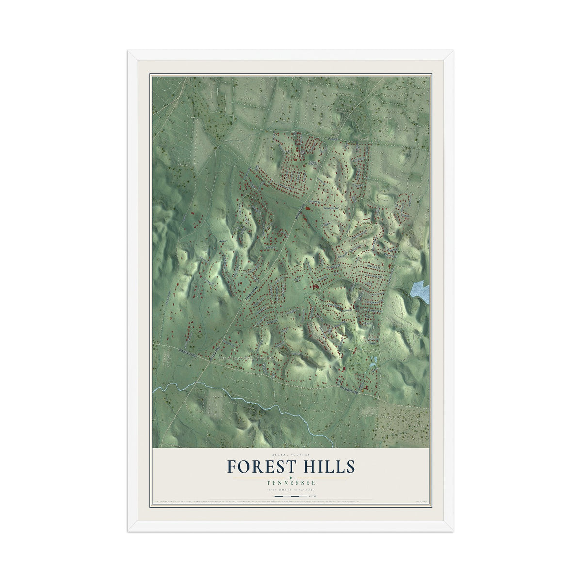 Map of Forest Hills, Tennessee, 12 x 18 inch print in a white wood frame