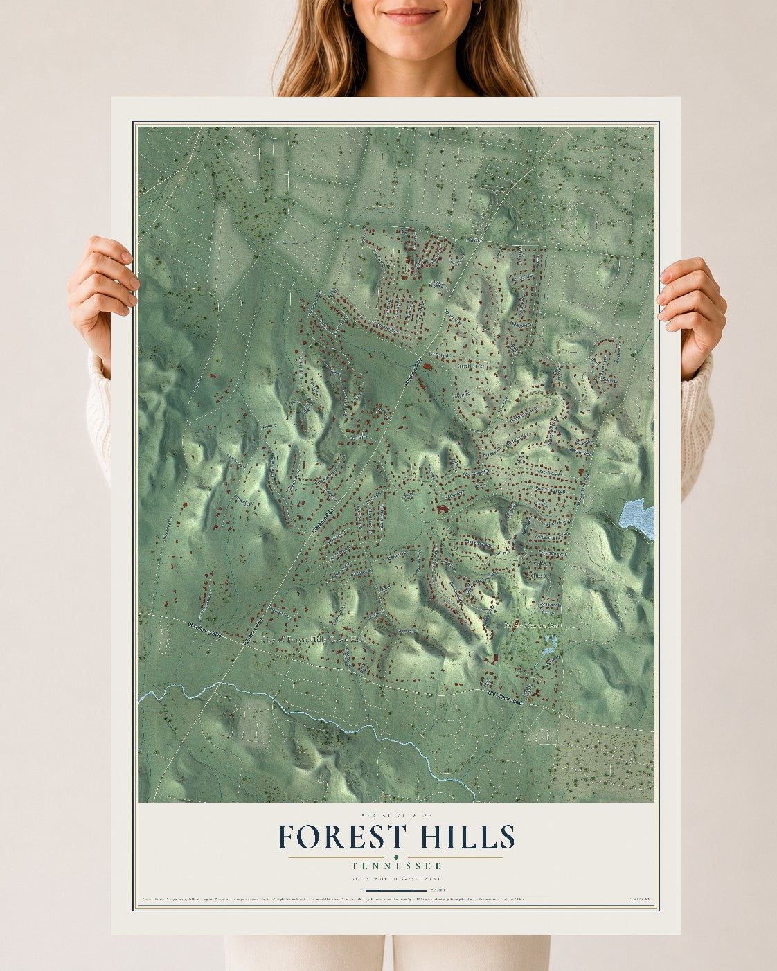 Map of Forest Hills, Tennessee, 24 x 36 inch unframed archival matte print