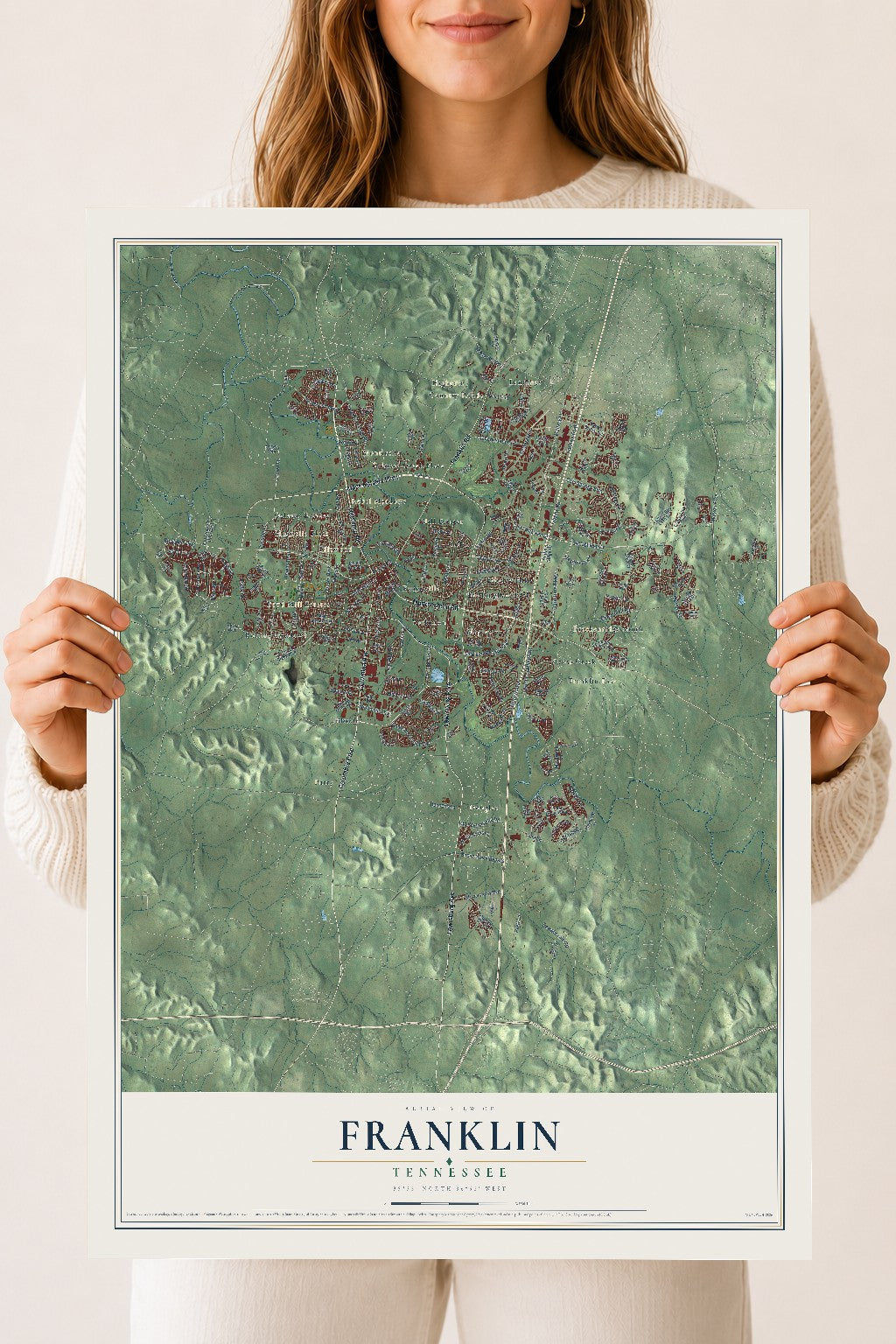 Map of Franklin, Tennessee, 18 x 24 inch unframed archival matte print