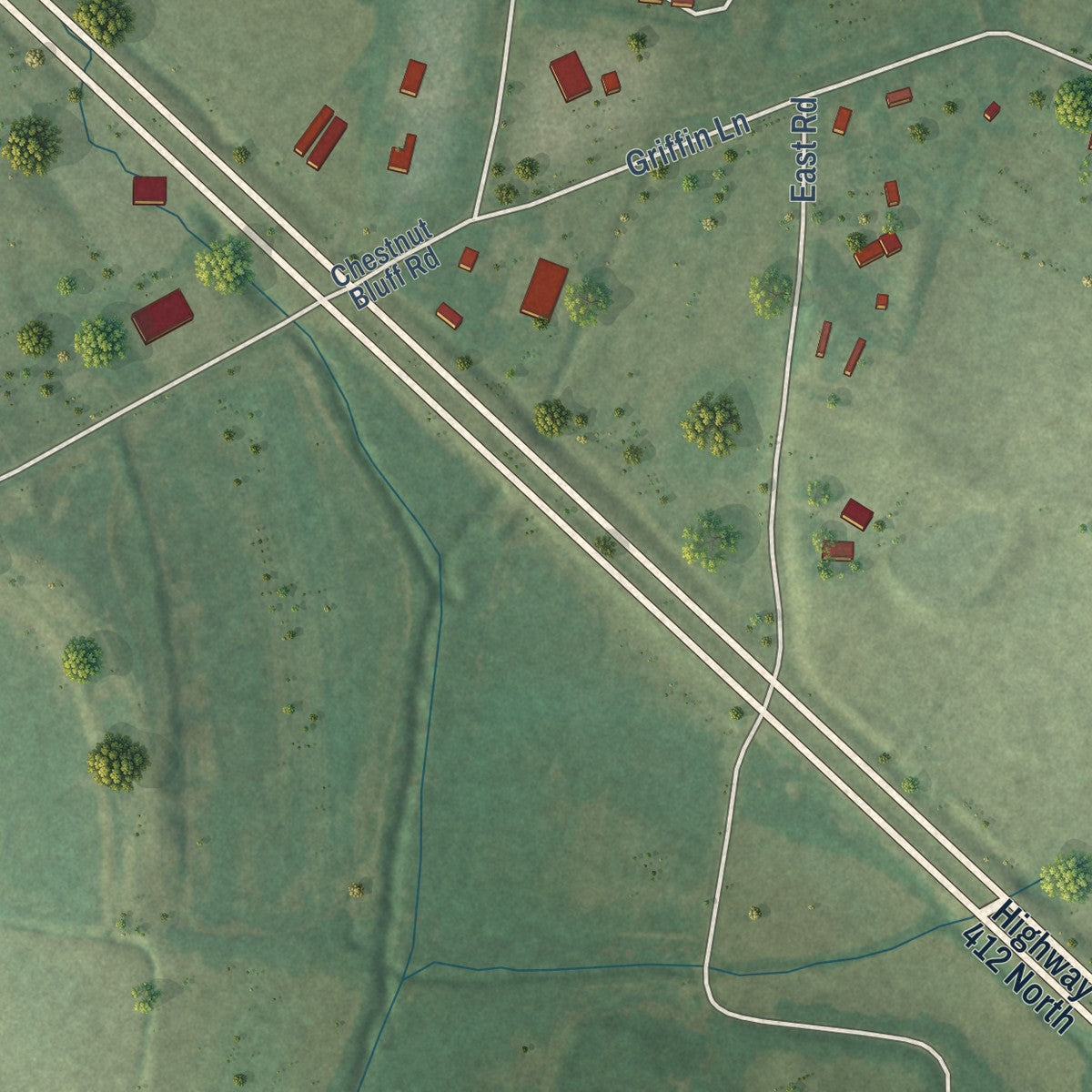 Second close-up of the map of Friendship, Tennessee print showing more streets and buildings
