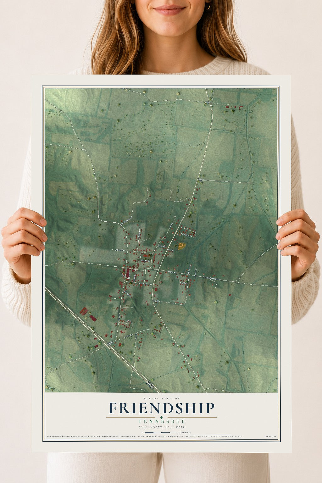 Map of Friendship, Tennessee, 18 x 24 inch unframed archival matte print