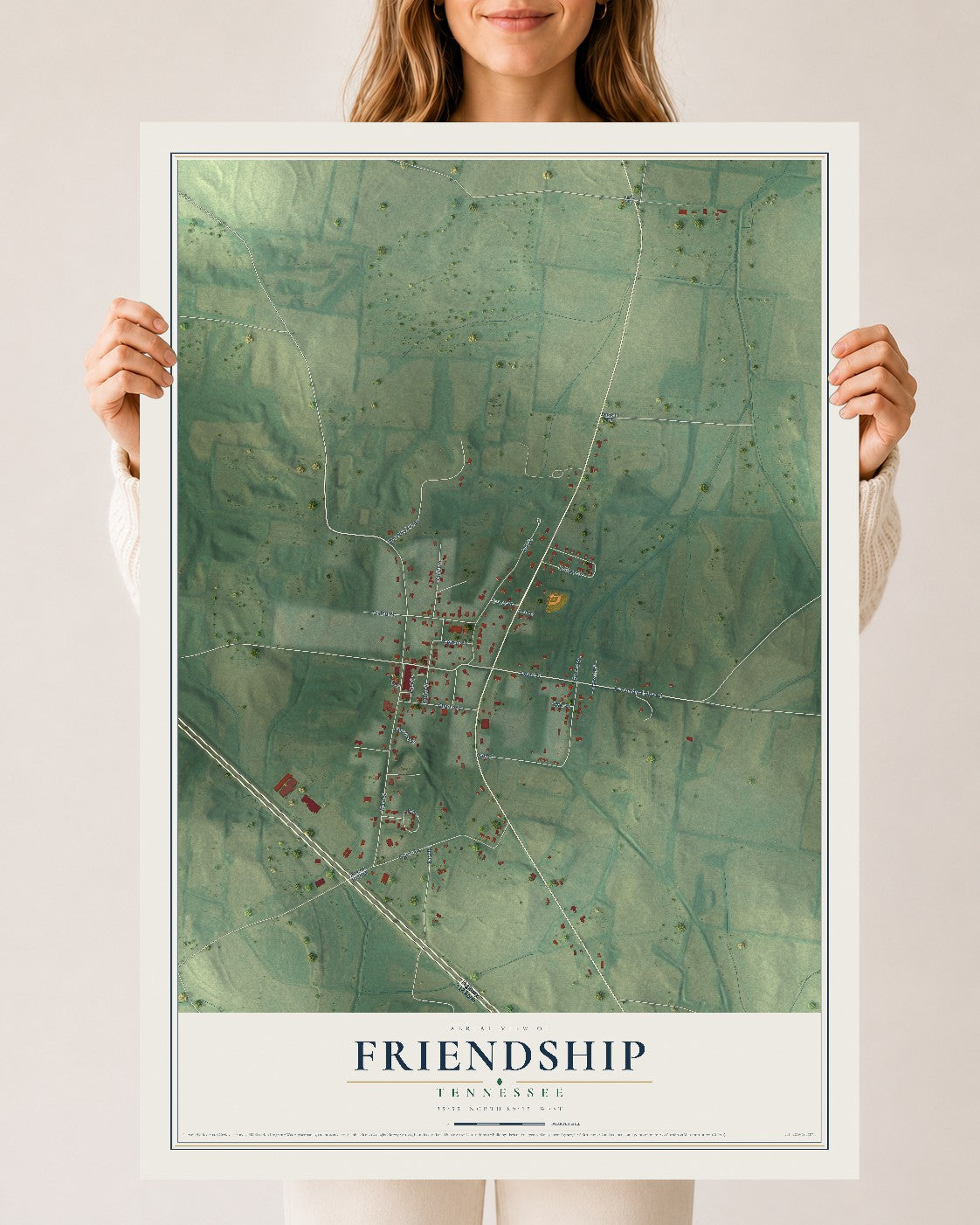 Map of Friendship, Tennessee, 24 x 36 inch unframed archival matte print