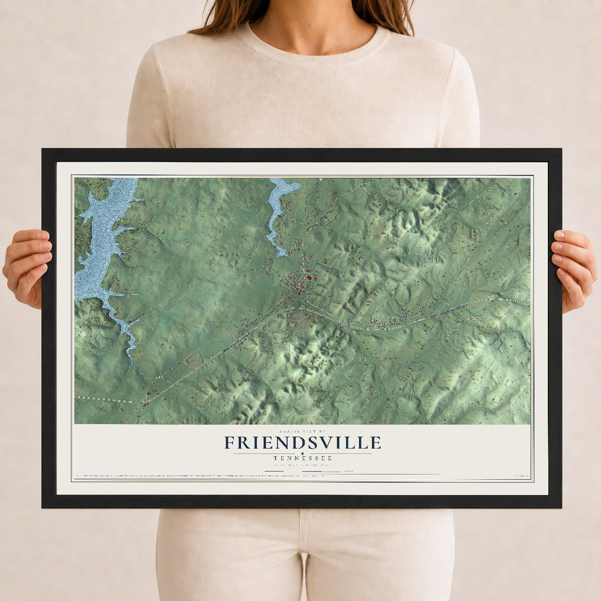 Map of Friendsville, Tennessee, 12 x 18 inch print in a black wood frame