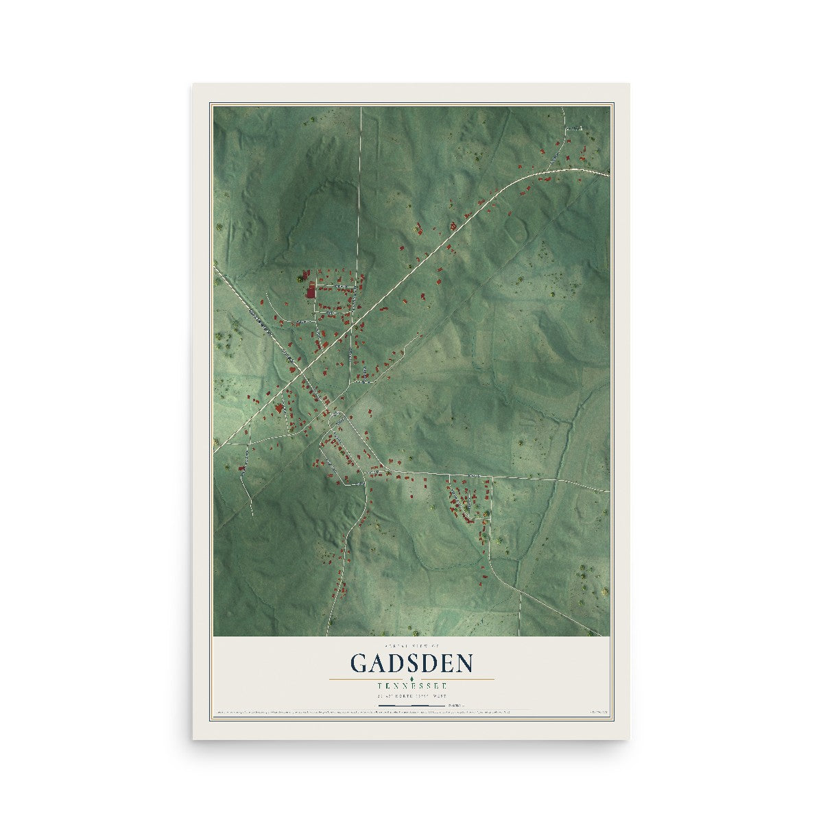 Map of Gadsden, Tennessee, 12 x 18 inch unframed archival matte print