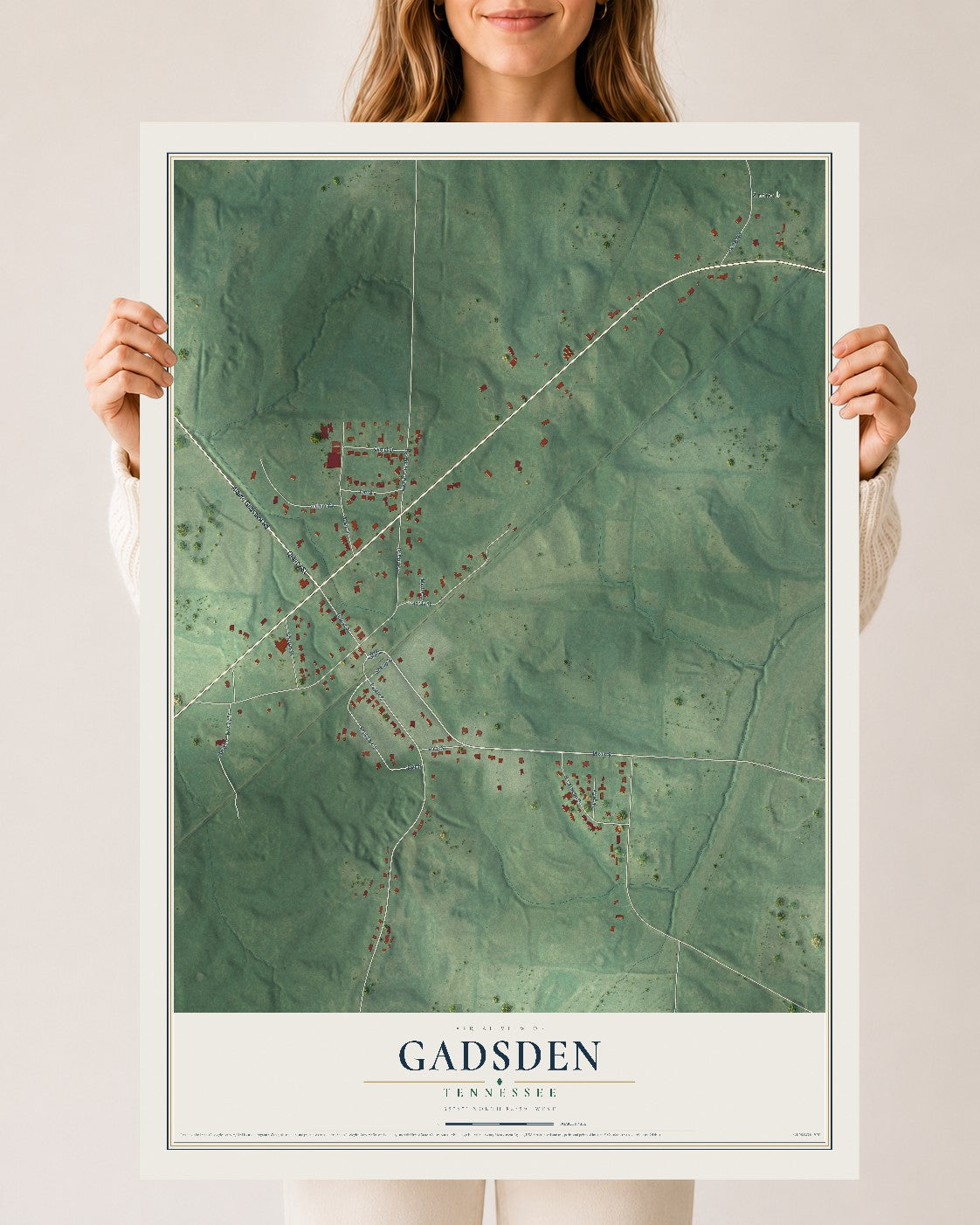 Map of Gadsden, Tennessee, 24 x 36 inch unframed archival matte print