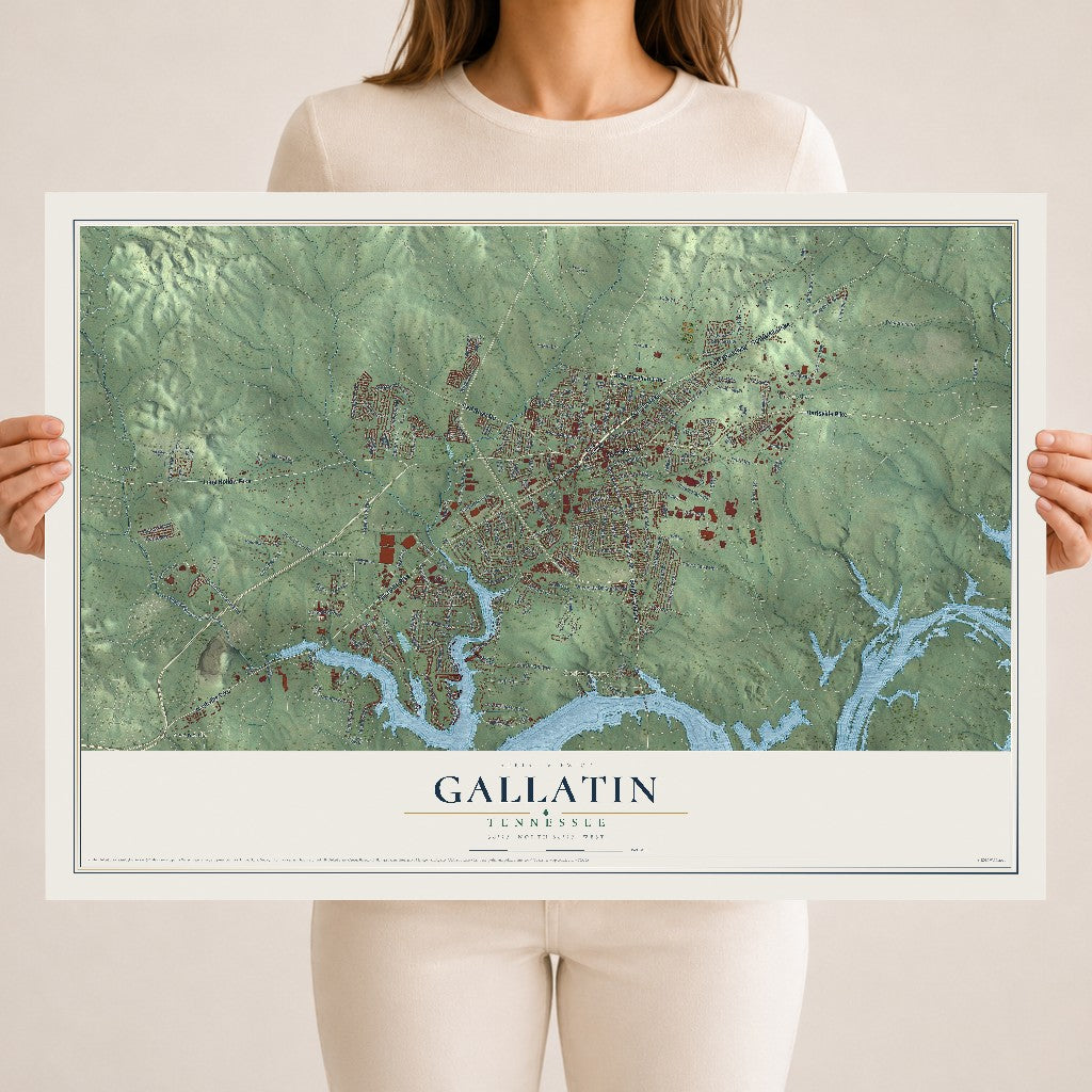 Map of Gallatin, Tennessee, 18 x 24 inch unframed archival matte print