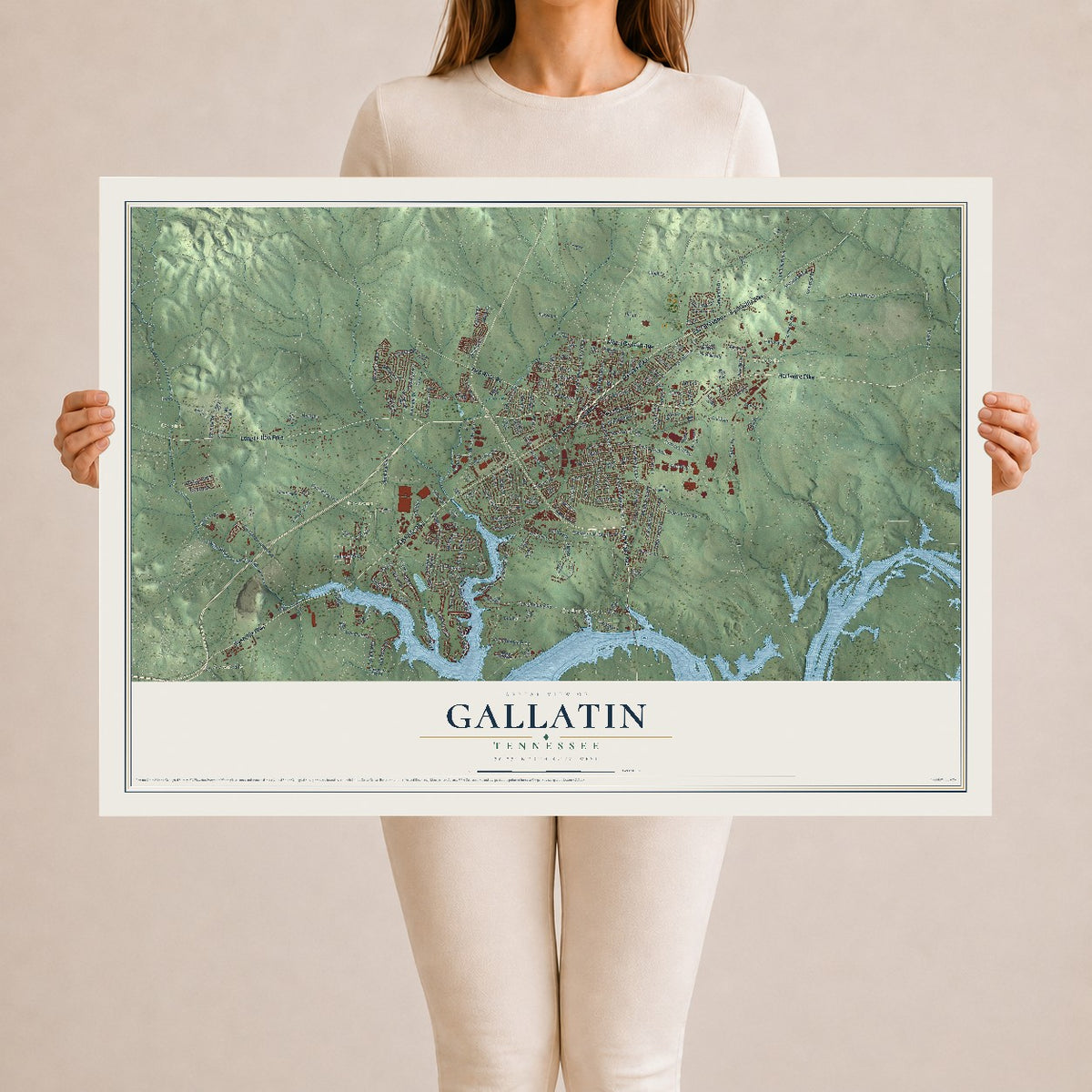 Map of Gallatin, Tennessee, 24 x 36 inch unframed archival matte print
