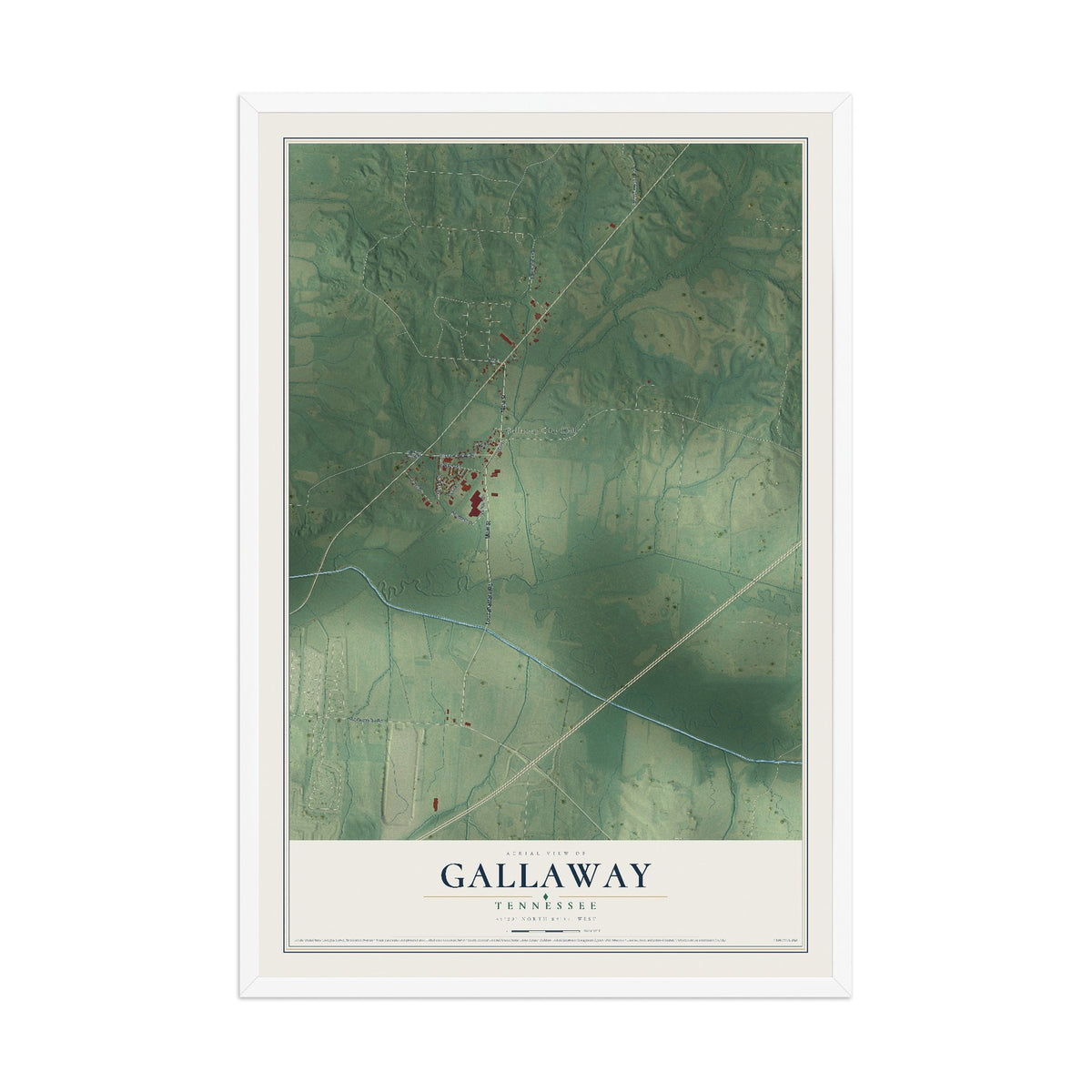 Map of Gallaway, Tennessee, 12 x 18 inch print in a white wood frame