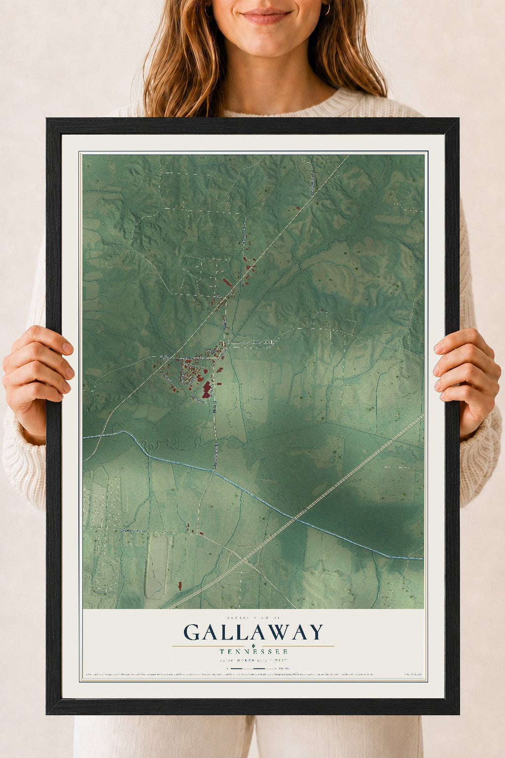 Map of Gallaway, Tennessee, 18 x 24 inch print in a black wood frame