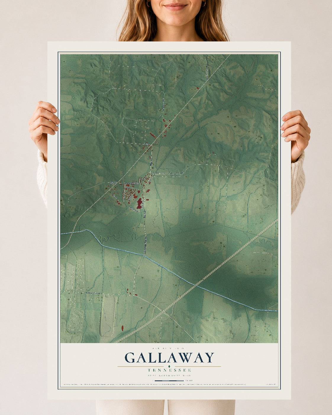 Map of Gallaway, Tennessee, 24 x 36 inch unframed archival matte print