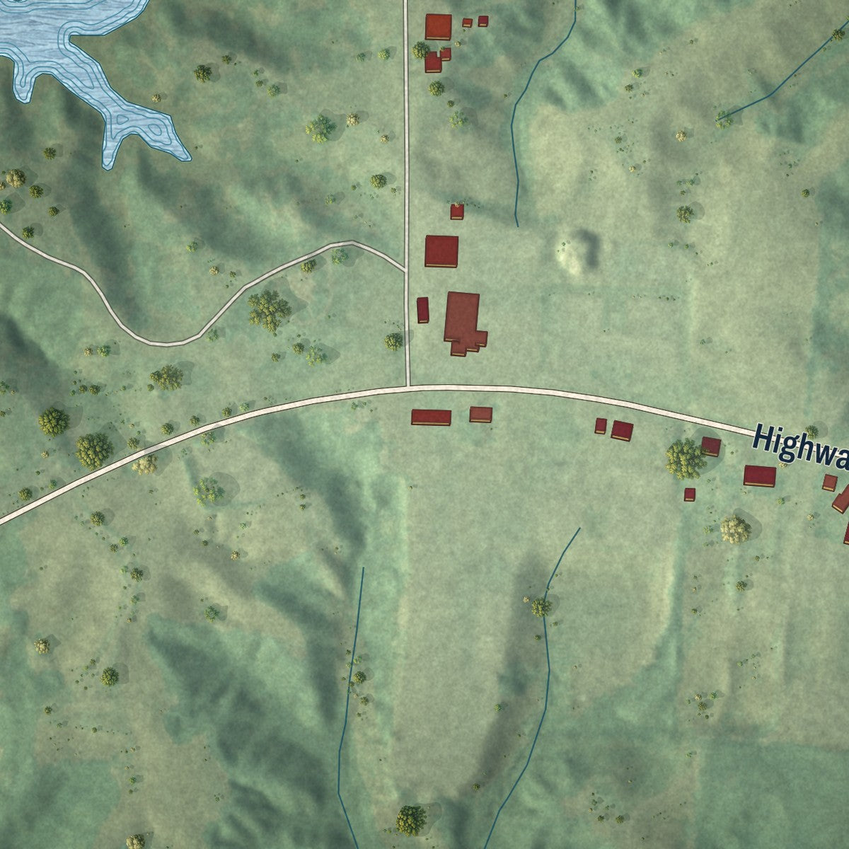 Close-up of the map of Garland, Tennessee print showing street and building detail