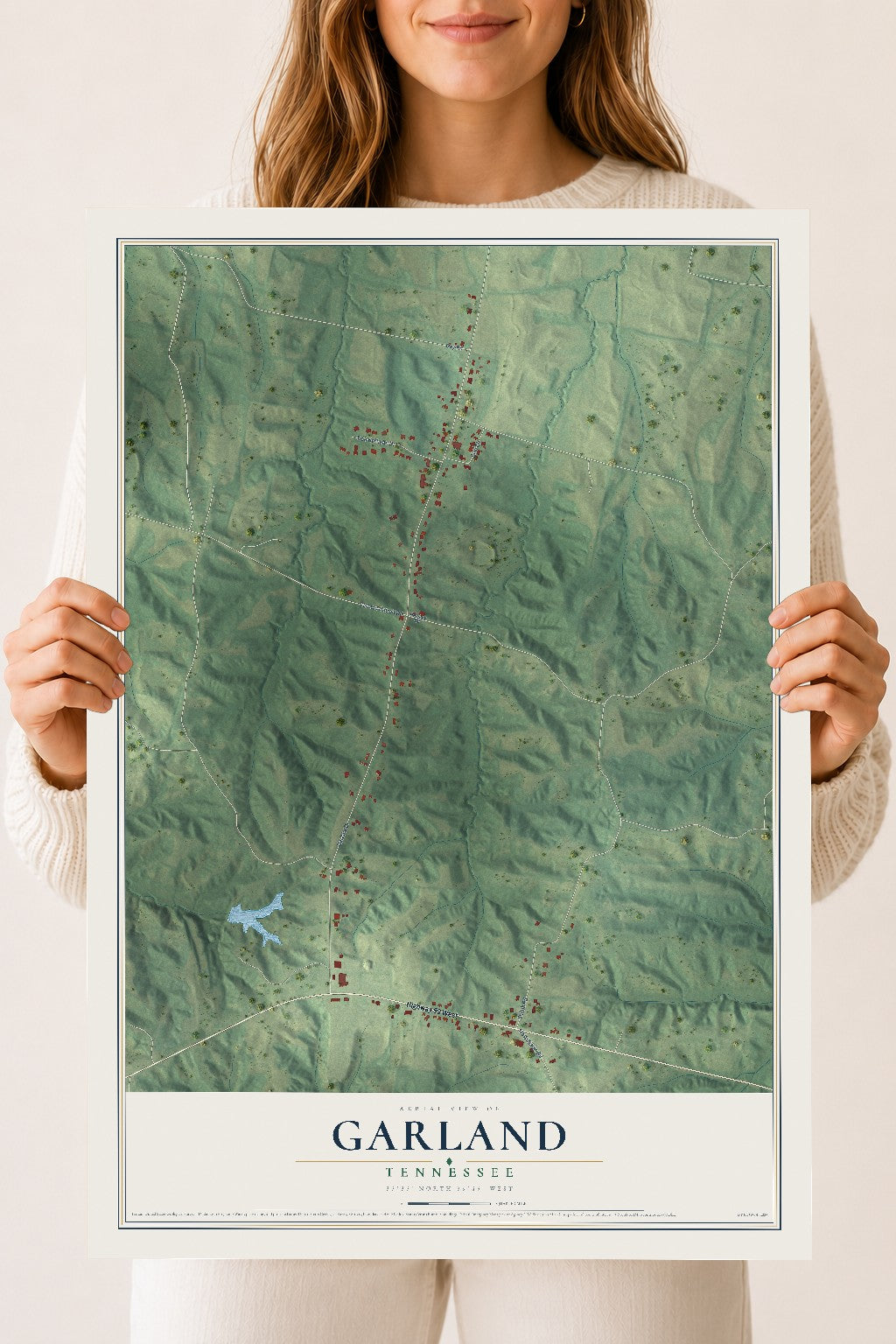 Map of Garland, Tennessee, 18 x 24 inch unframed archival matte print