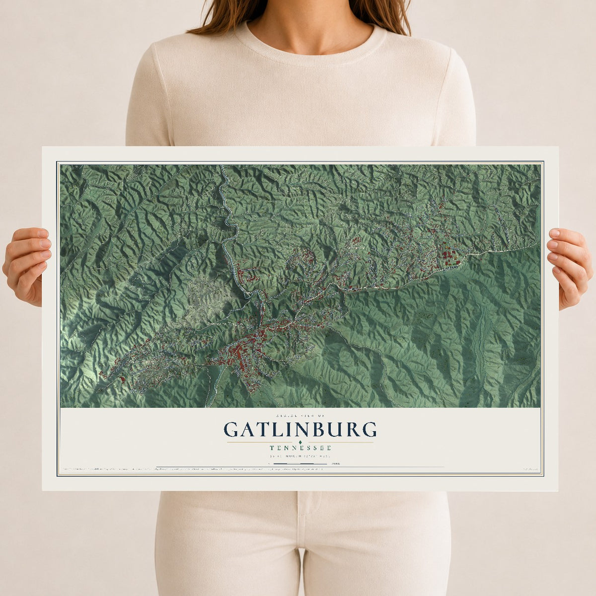 Map of Gatlinburg, Tennessee, 12 x 18 inch unframed archival matte print