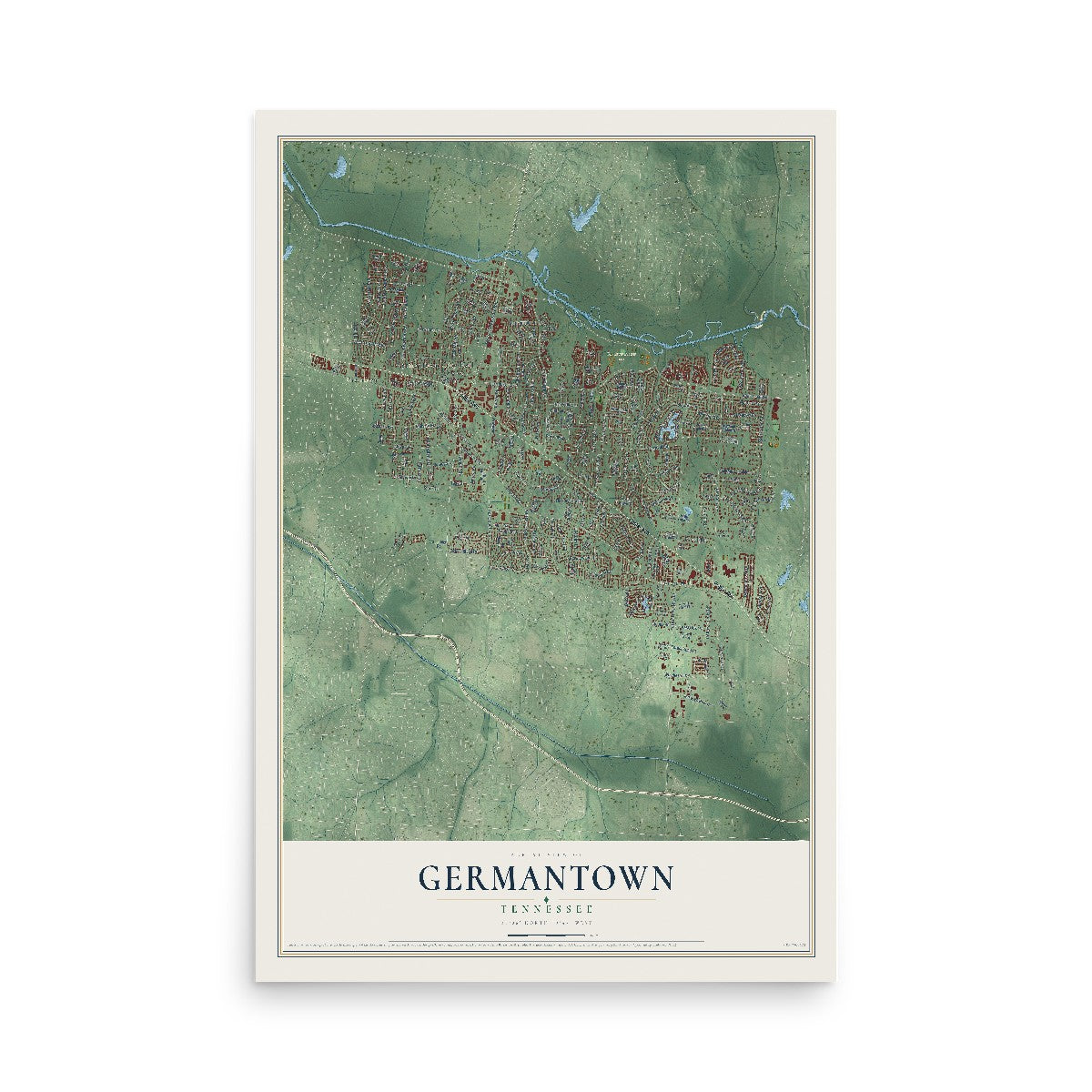 Map of Germantown, Tennessee, 12 x 18 inch unframed archival matte print