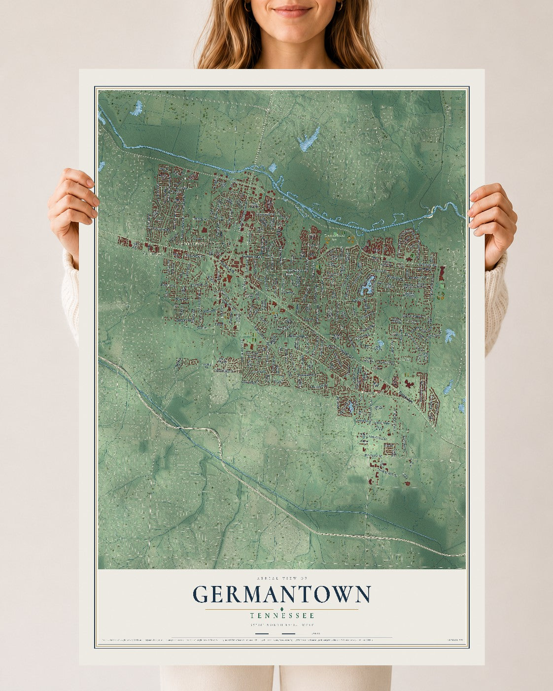 Map of Germantown, Tennessee, 24 x 36 inch unframed archival matte print