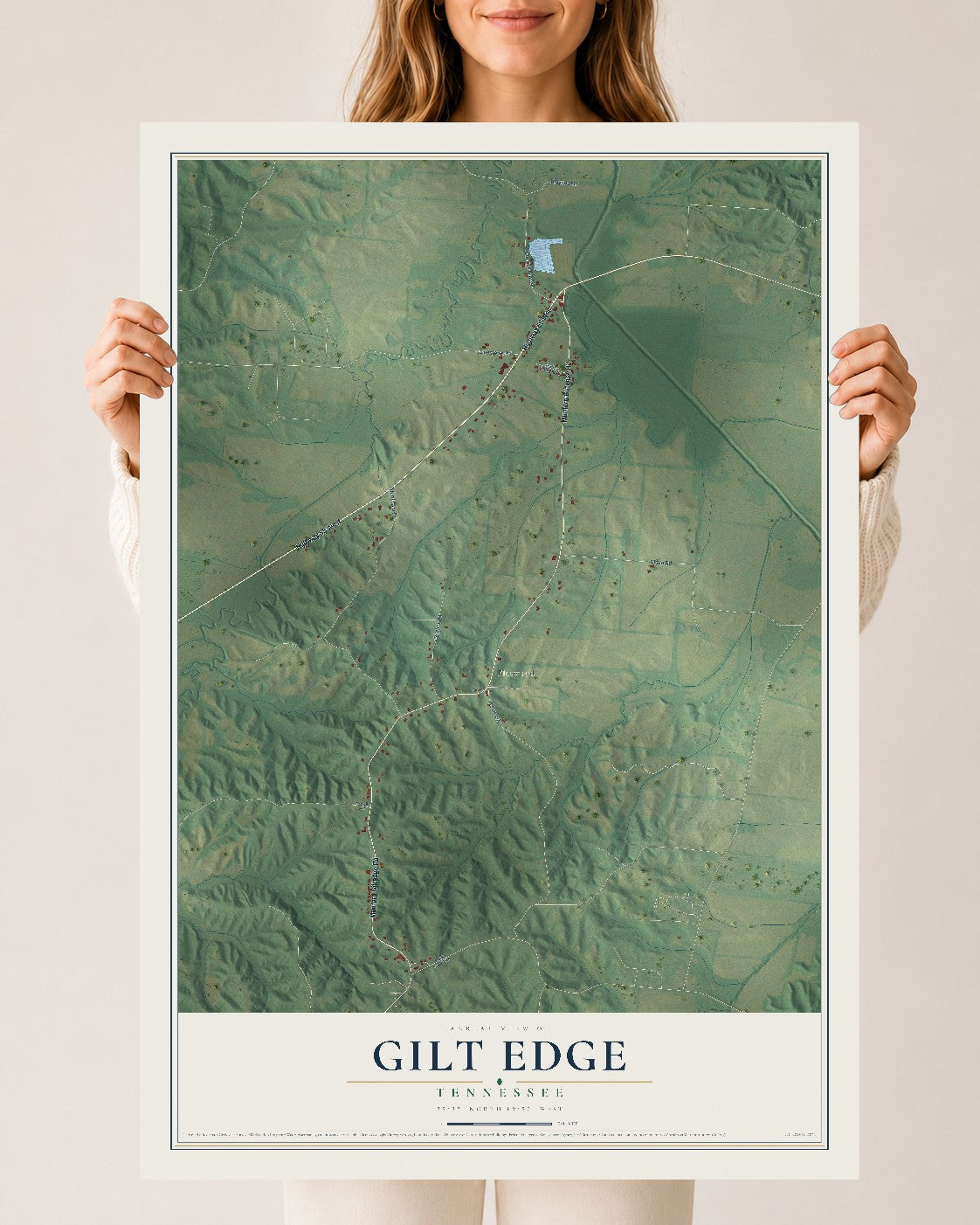 Map of Gilt Edge, Tennessee, 24 x 36 inch unframed archival matte print