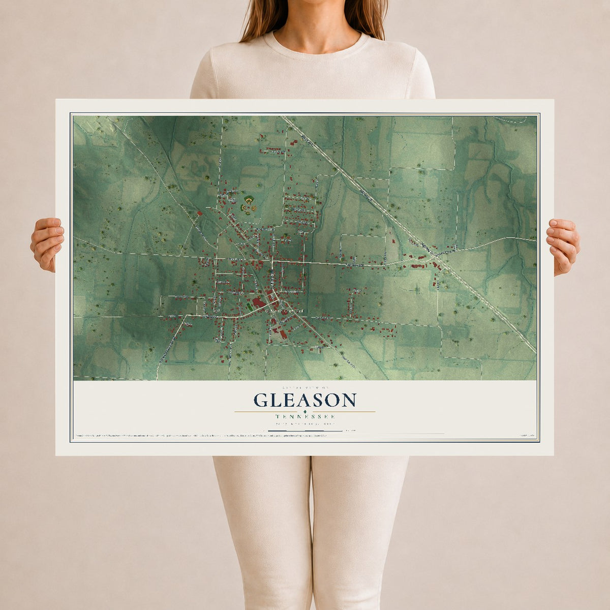 Map of Gleason, Tennessee, 24 x 36 inch unframed archival matte print