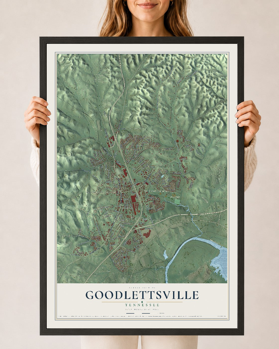 Map of Goodlettsville, Tennessee, 24 x 36 inch print in a black wood frame