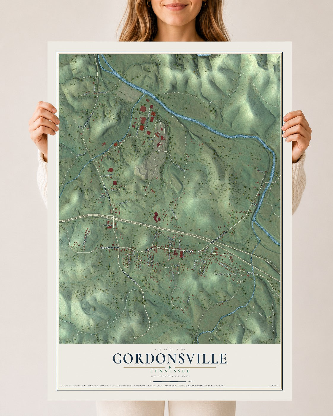 Map of Gordonsville, Tennessee, 24 x 36 inch unframed archival matte print