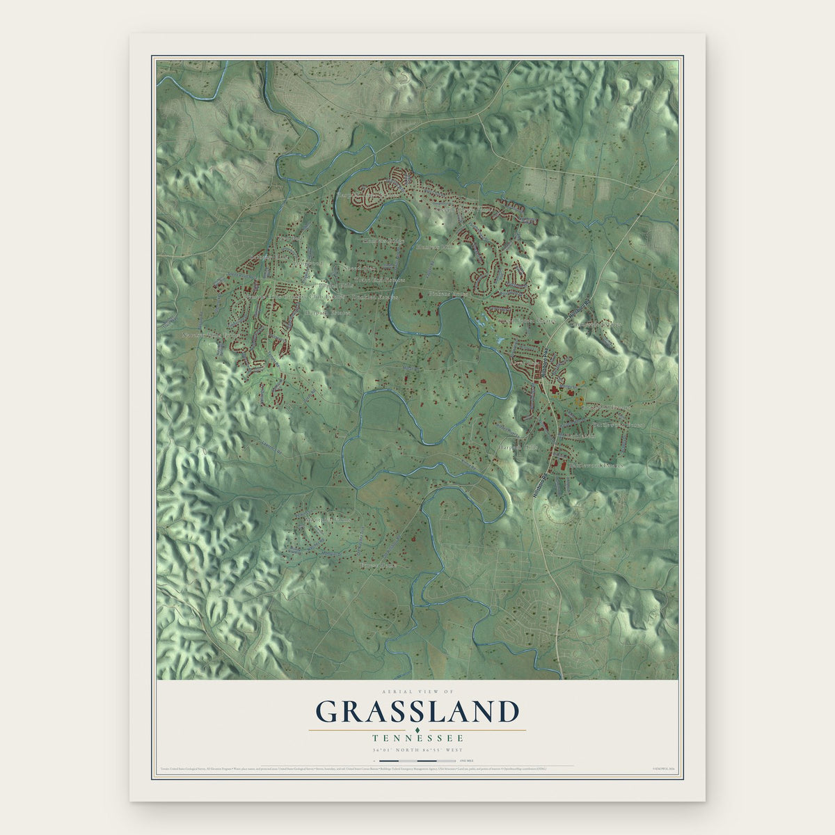 Grassland, Tennessee map print, the full design