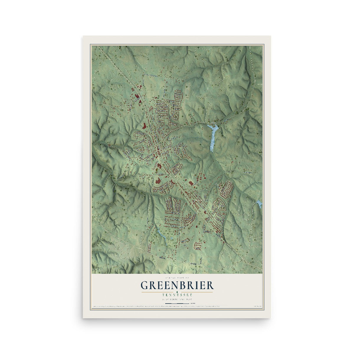 Map of Greenbrier, Tennessee, 12 x 18 inch unframed archival matte print