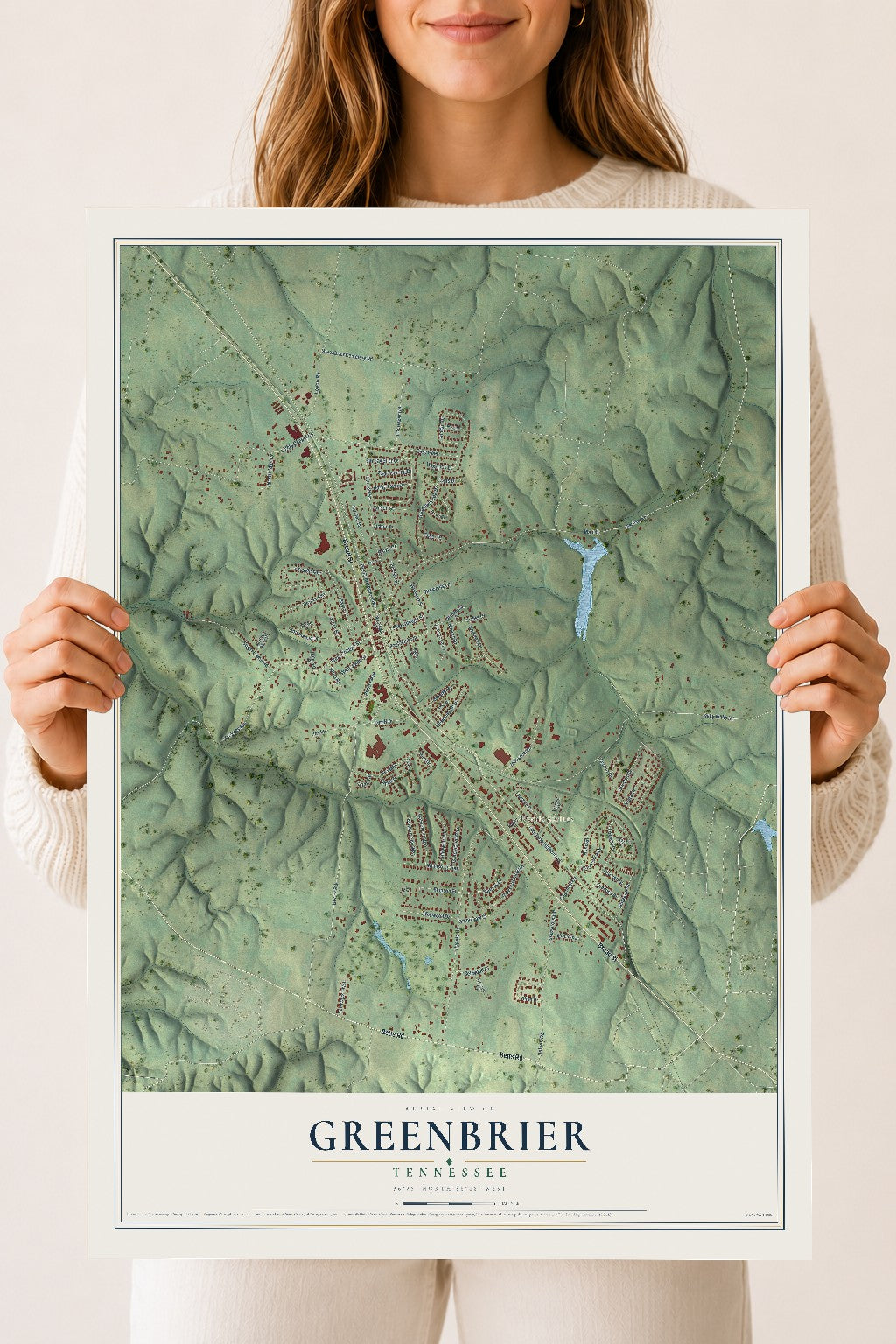 Map of Greenbrier, Tennessee, 18 x 24 inch unframed archival matte print