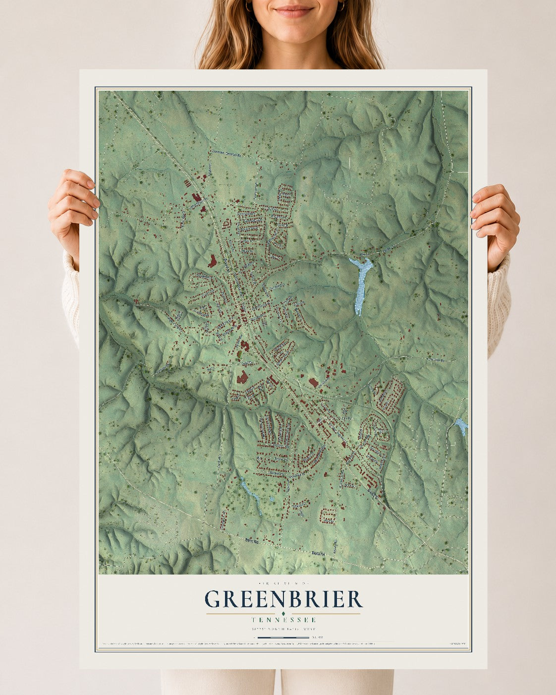 Map of Greenbrier, Tennessee, 24 x 36 inch unframed archival matte print