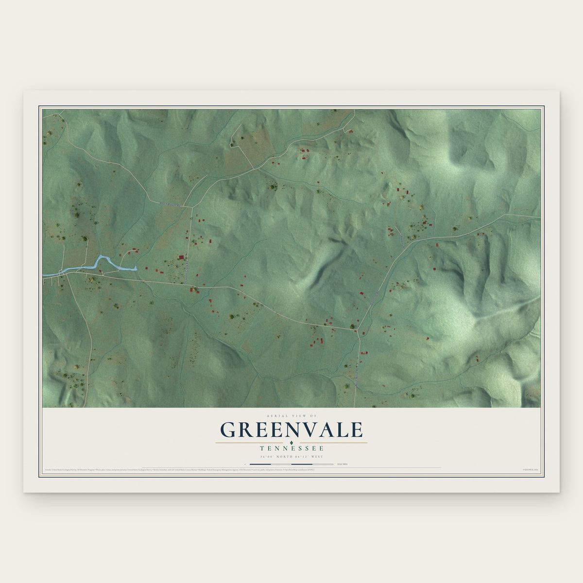 Greenvale, Tennessee map print, the full design