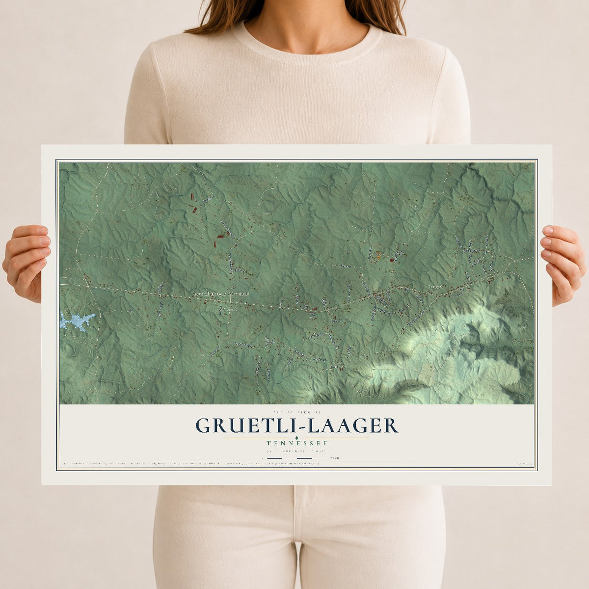 Map of Gruetli-Laager, Tennessee, 12 x 18 inch unframed archival matte print