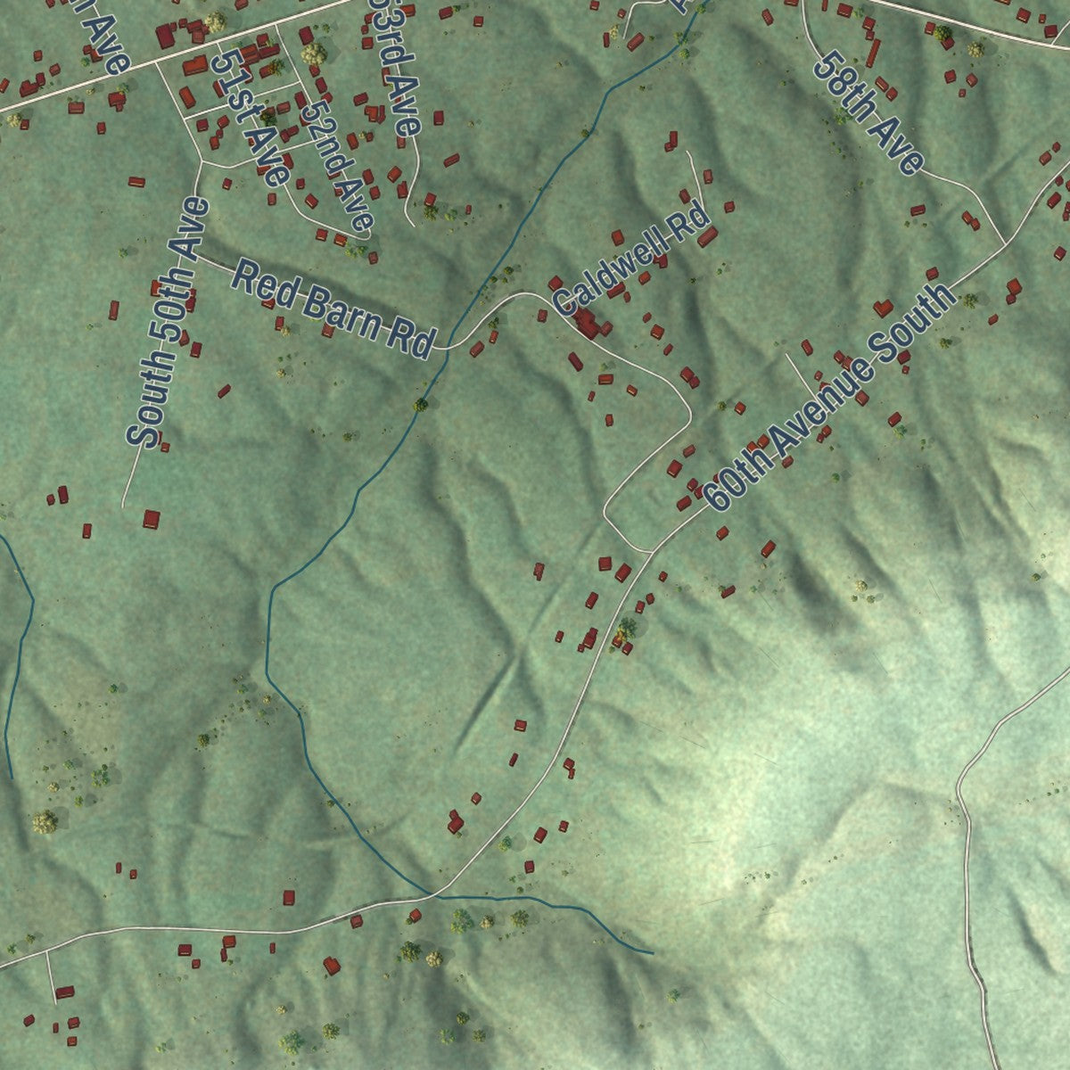 Close-up of the map of Gruetli-Laager, Tennessee print showing street and building detail