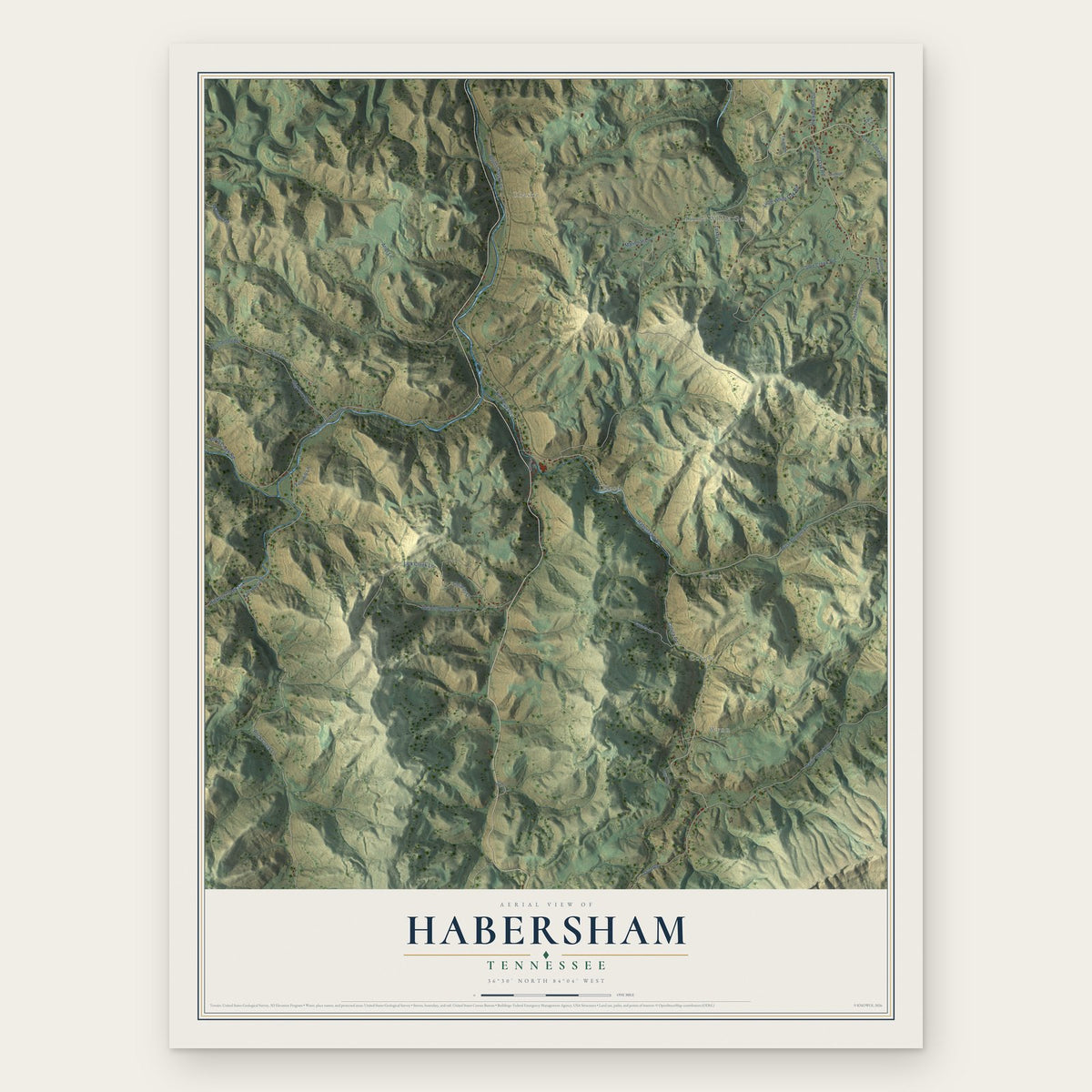 Habersham, Tennessee map print, the full design
