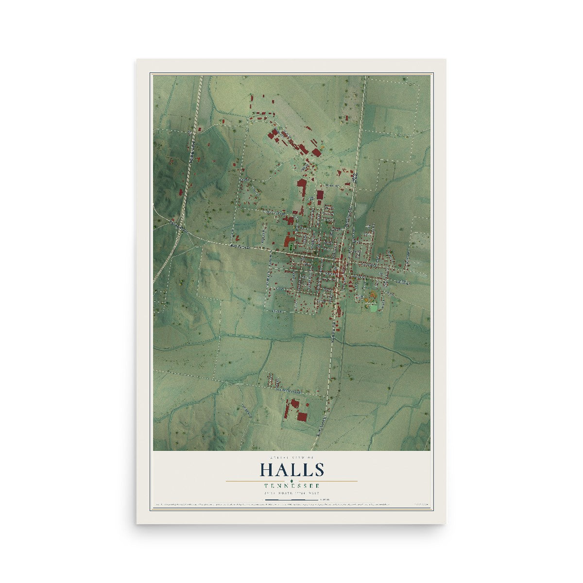 Map of Halls, Tennessee, 12 x 18 inch unframed archival matte print