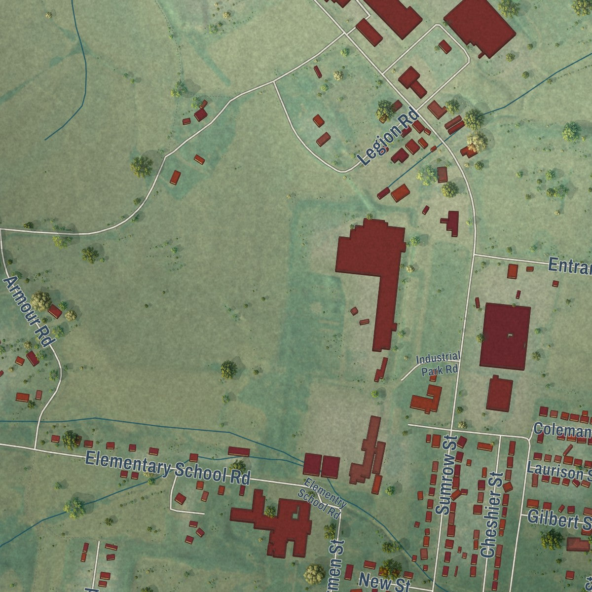 Second close-up of the map of Halls, Tennessee print showing more streets and buildings