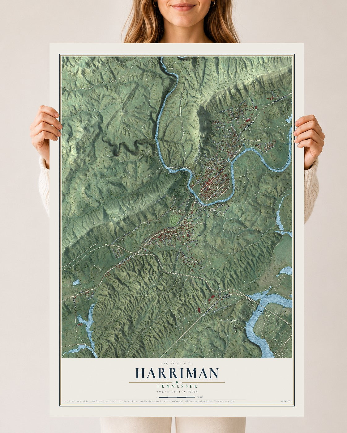 Map of Harriman, Tennessee, 24 x 36 inch unframed archival matte print