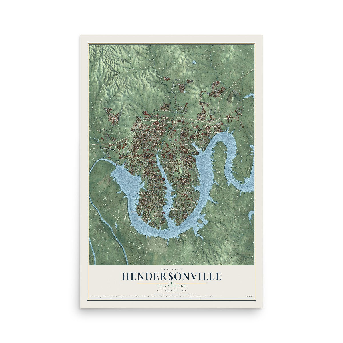 Map of Hendersonville, Tennessee, 12 x 18 inch unframed archival matte print