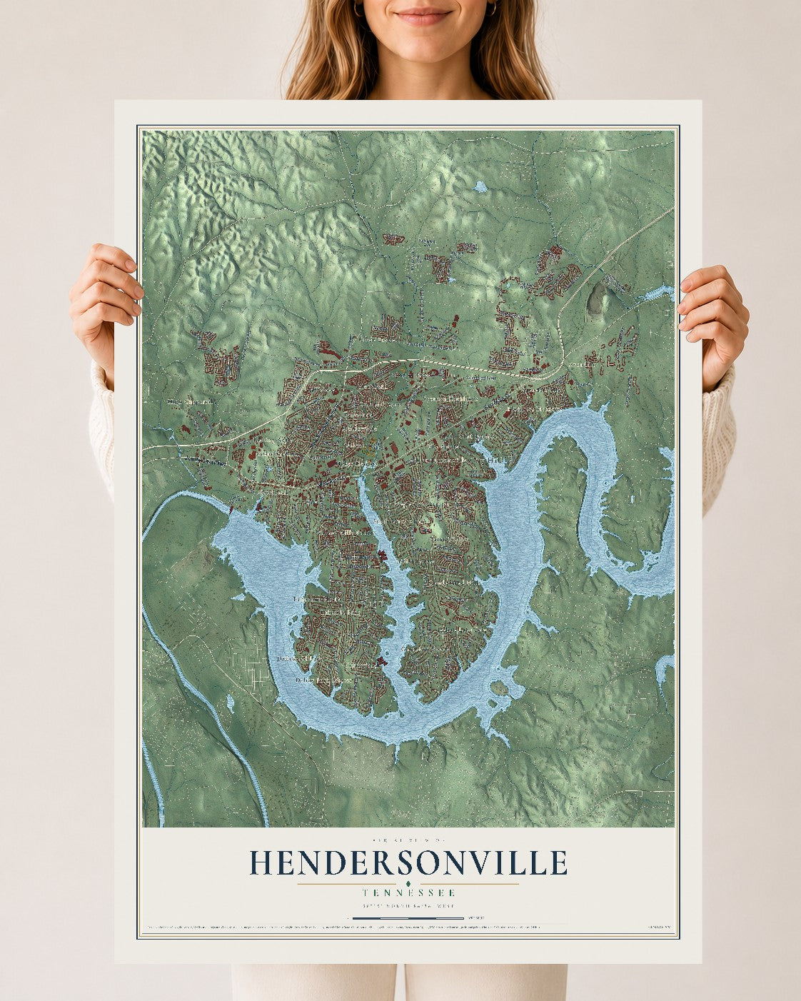 Map of Hendersonville, Tennessee, 24 x 36 inch unframed archival matte print