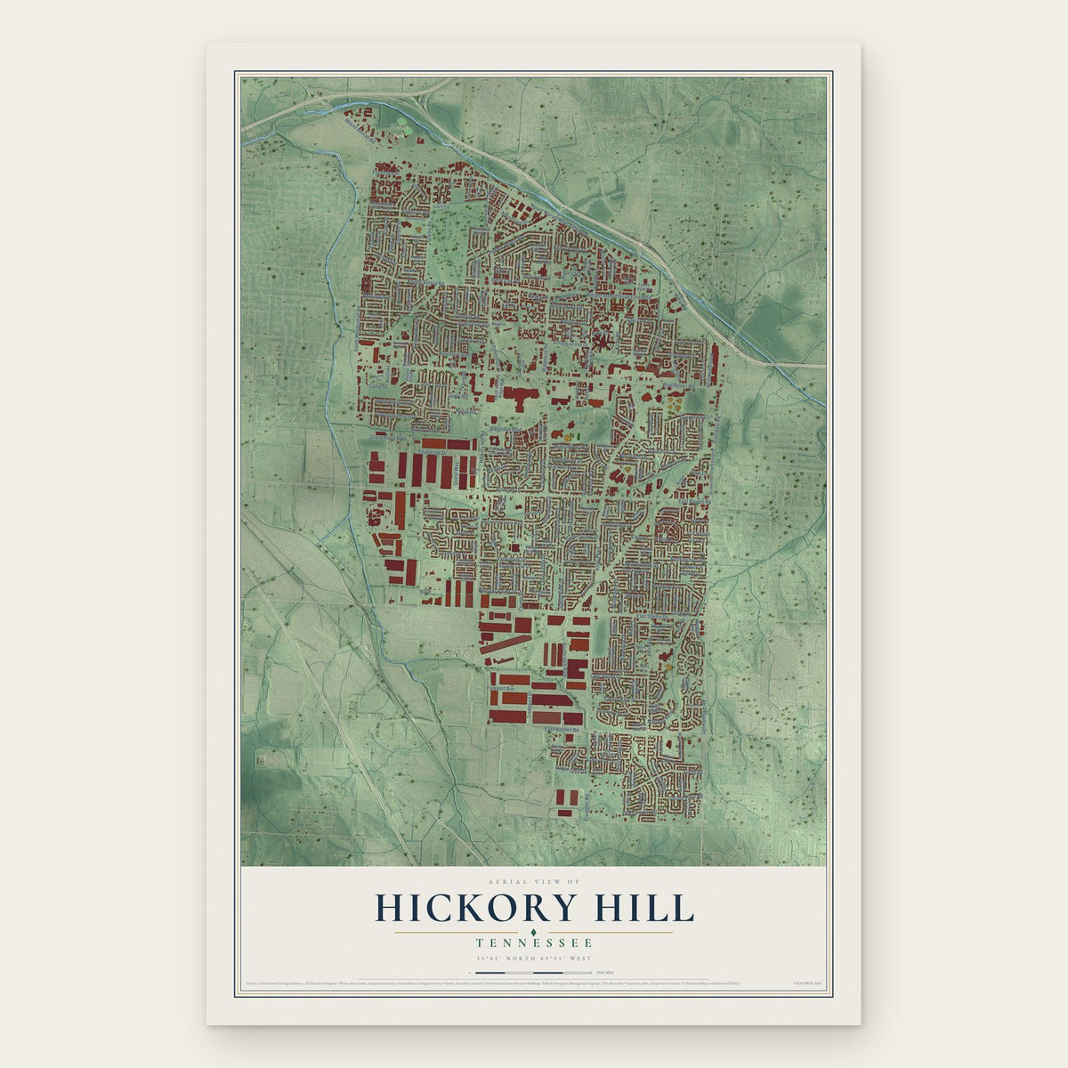 Hickory Hill, Tennessee map print, the full design