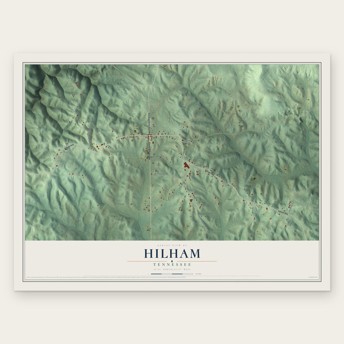 Hilham, Tennessee map print, the full design