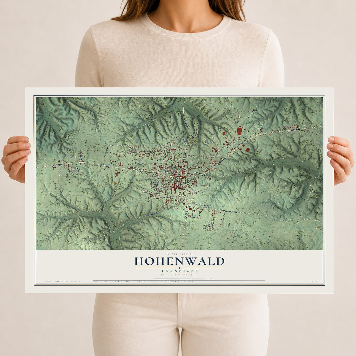 Map of Hohenwald, Tennessee, 12 x 18 inch unframed archival matte print