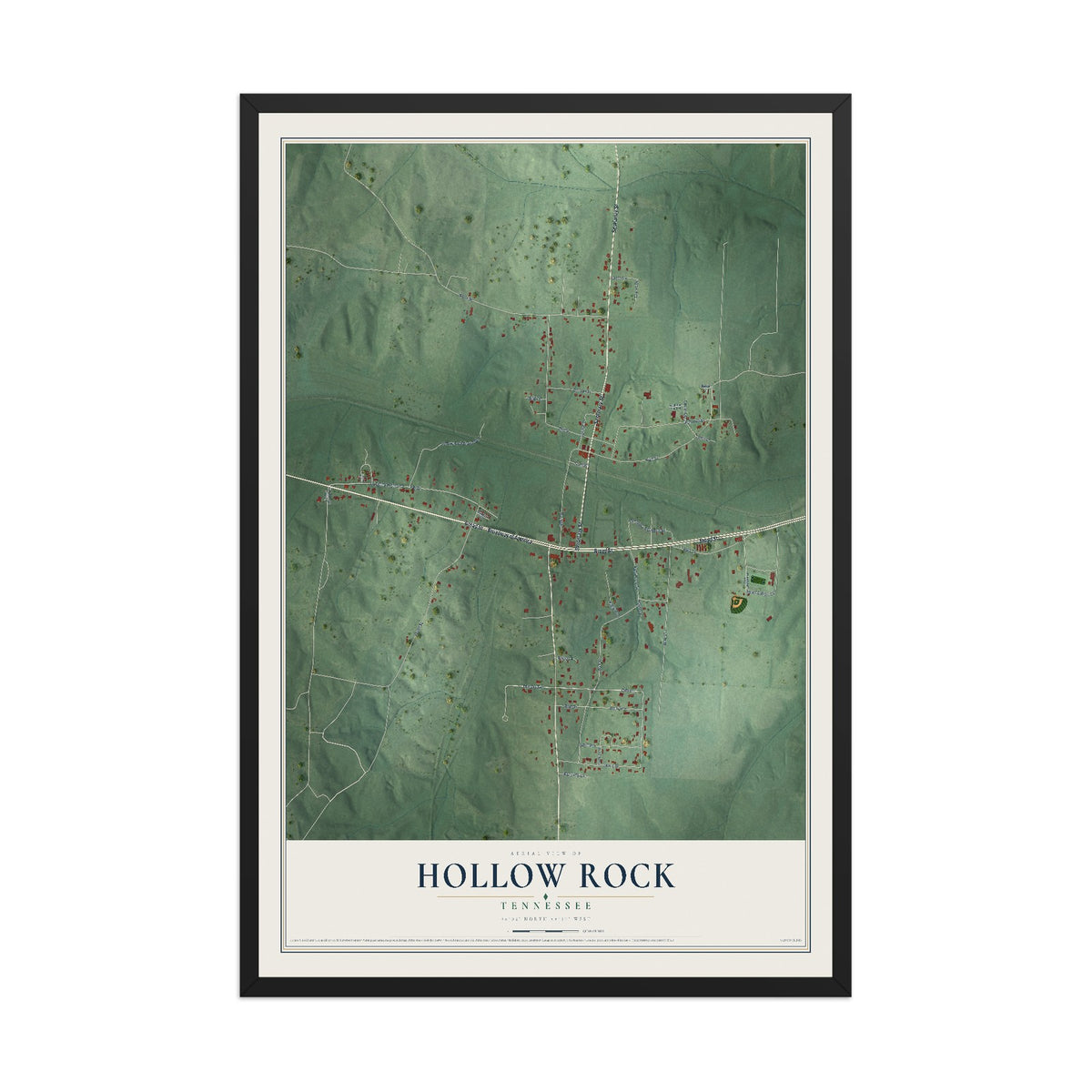 Map of Hollow Rock, Tennessee, 12 x 18 inch print in a black wood frame