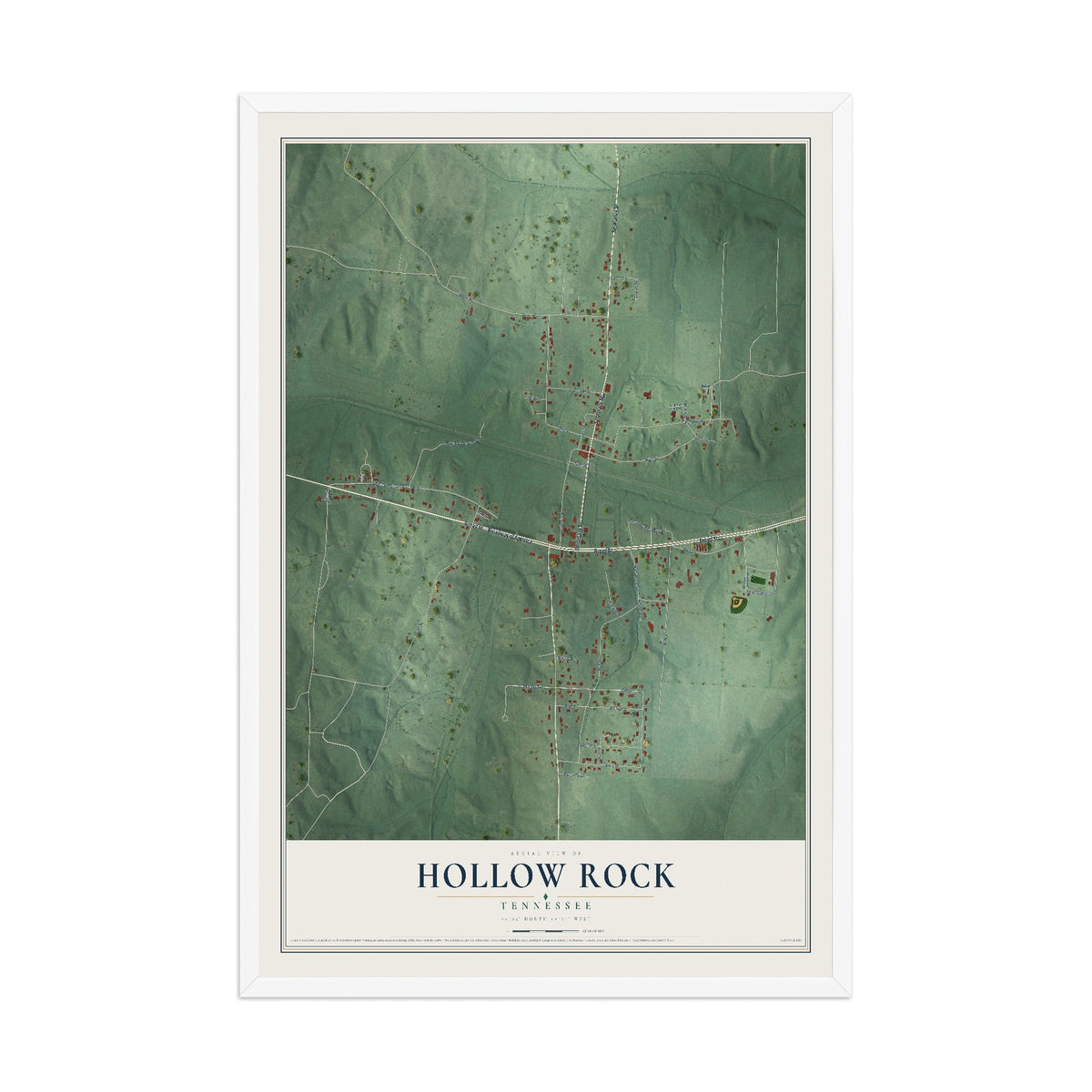 Map of Hollow Rock, Tennessee, 12 x 18 inch print in a white wood frame