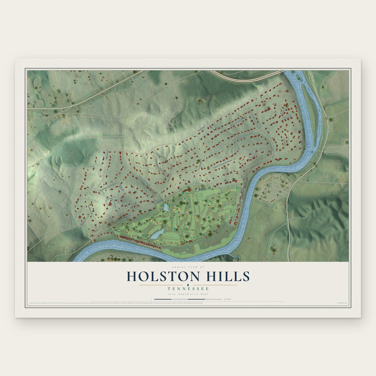 Holston Hills, Tennessee map print, the full design