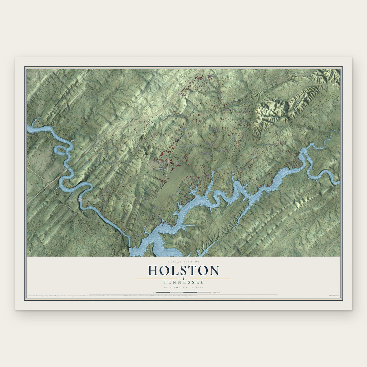 Holston, Tennessee map print, the full design
