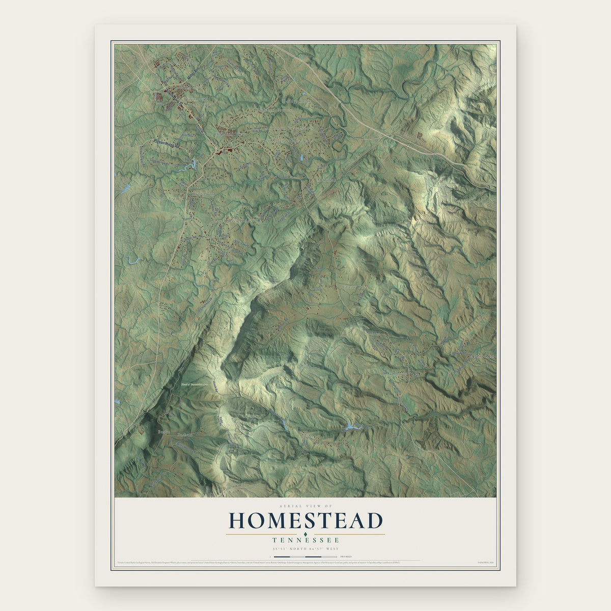 Homestead, Tennessee map print, the full design