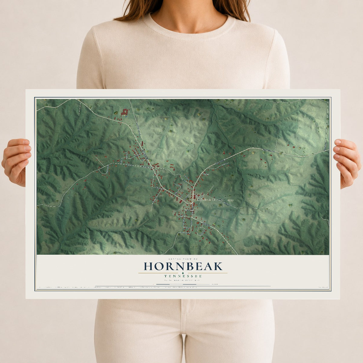 Map of Hornbeak, Tennessee, 12 x 18 inch unframed archival matte print