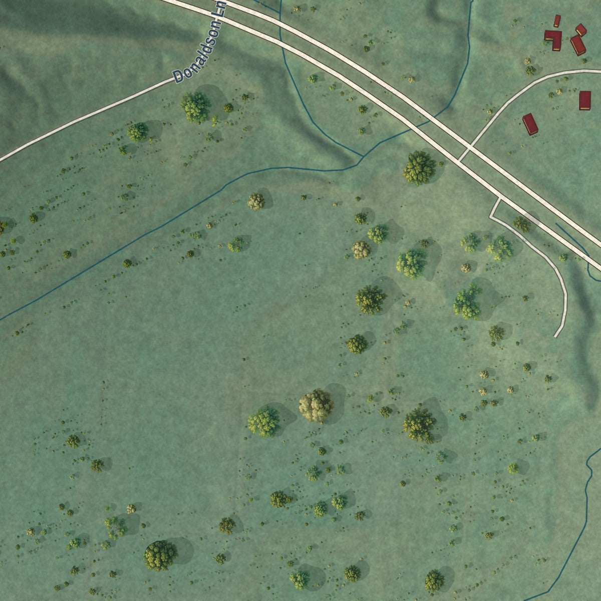 Second close-up of the map of Hornsby, Tennessee print showing more streets and buildings