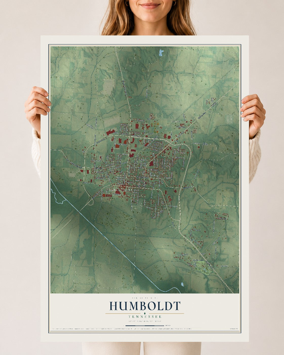 Map of Humboldt, Tennessee, 24 x 36 inch unframed archival matte print